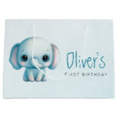象の男の子1歳の誕生日 ラージペーパーバッグ (正面)