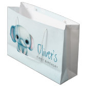 象の男の子1歳の誕生日 ラージペーパーバッグ (正面アングル)