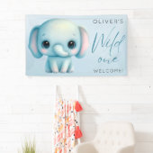 象の男の子1歳の誕生日 横断幕 (インサイチュ)