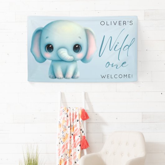 象の男の子1歳の誕生日 横断幕 (インサイチュ)