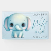 象の男の子1歳の誕生日 横断幕 (横)