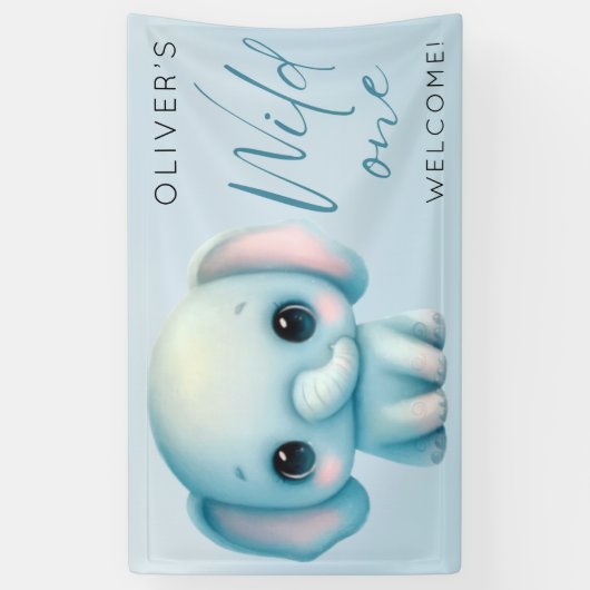 象の男の子1歳の誕生日 横断幕 (縦)