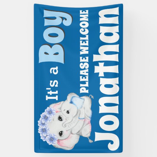 象の男の赤ちゃんと母親は少年歓迎 横断幕 (縦)