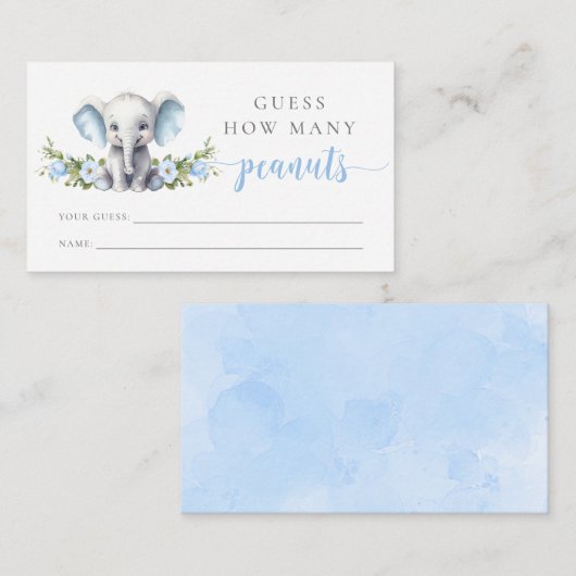 象の男の赤ちゃんシャワー推測どのぐらいピーナッツ エンクロージャーカード (正面/裏面)