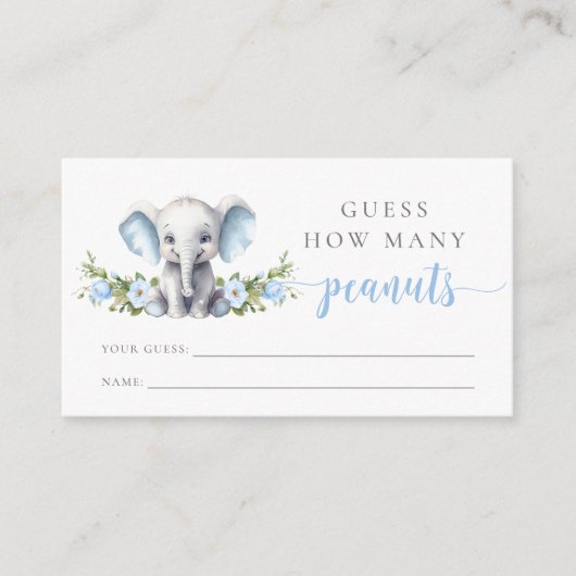 象の男の赤ちゃんシャワー推測どのぐらいピーナッツ エンクロージャーカード (正面)