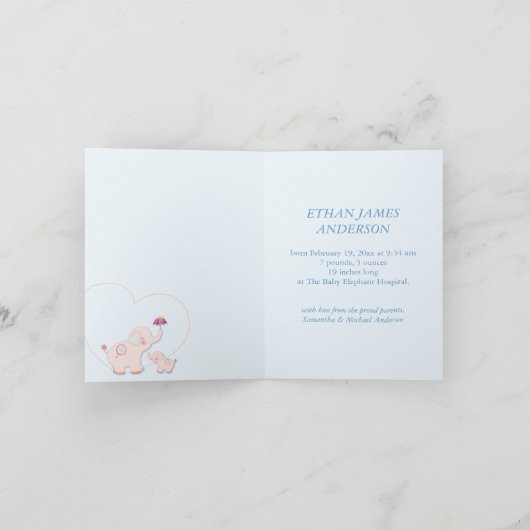 象の男の赤ちゃん写真誕生のお知らせ 案内状 (内部)