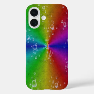 象の皮のレザーオプションと雨滴の虹 iPhone 16ケース