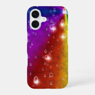 象の皮革レザーオプティックに虹、雨粒 iPhone 16ケース