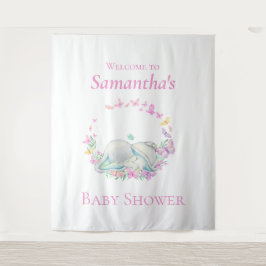 象の眠る蝶の赤ちゃんシャワー背景 タペストリー