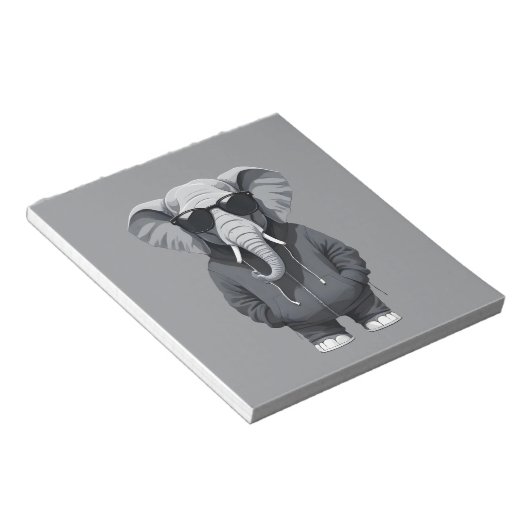 象の着用フード付きスウェットシャツおもしろいクール動物ベクター ノートパッド (アングル)