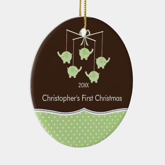 象の移動式ベビーの初めてのクリスマスのオーナメント セラミックオーナメント (右)