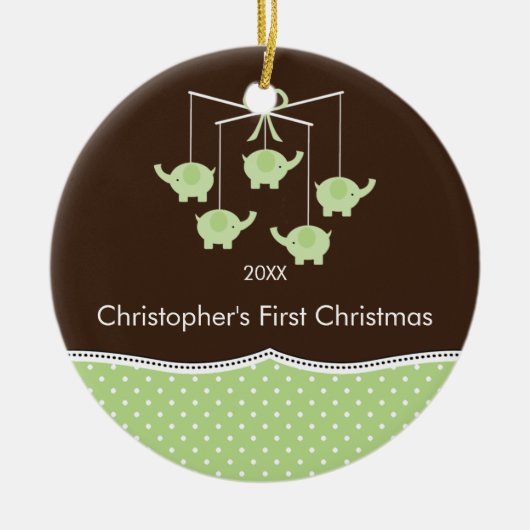 象の移動式ベビーの初めてのクリスマスのオーナメント セラミックオーナメント (正面)