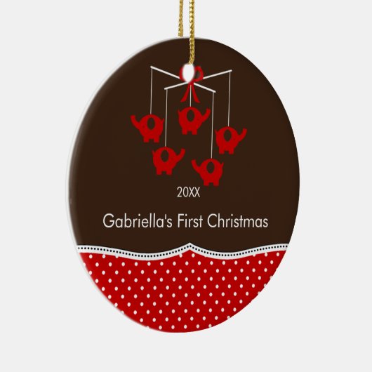 象の移動式ベビーの初めてのクリスマスのオーナメント セラミックオーナメント (右)