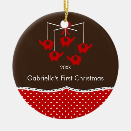 象の移動式ベビーの初めてのクリスマスのオーナメント セラミックオーナメント (正面)