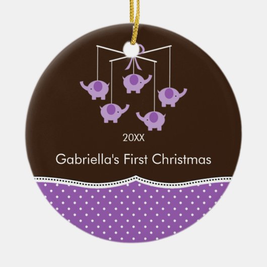 象の移動式ベビーの初めてのクリスマスのオーナメント セラミックオーナメント (正面)