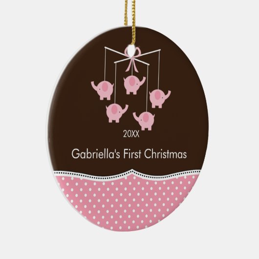 象の移動式ベビーの初めてのクリスマスのオーナメント セラミックオーナメント (右)
