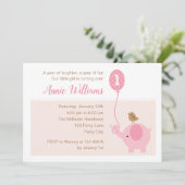 象の第1誕生日の招待状(女の子)の気球 招待状 (スタンド正面)