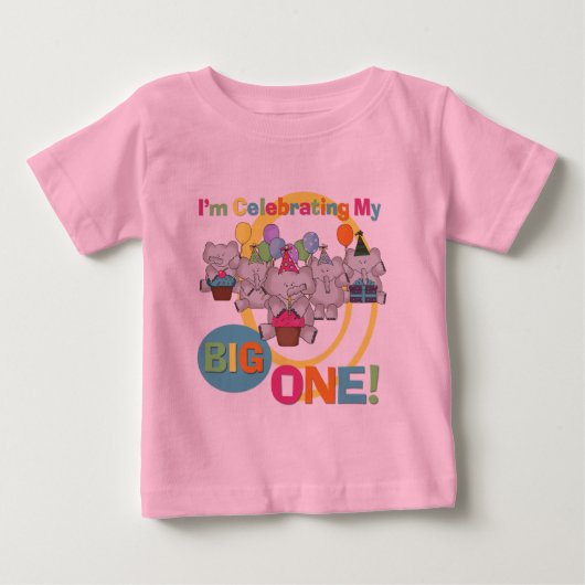 象の第1誕生日のTシャツおよびギフト ベビーTシャツ (正面)