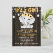 象の素朴ひまわりライト女の子の赤ちゃんシャワー 招待状 (スタンド正面)