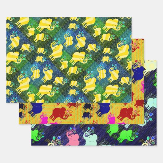 象の組み合わせ ラッピングペーパーシート (セット)