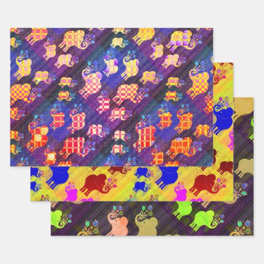 象の組み合わせ ラッピングペーパーシート (セット)