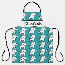 象の緑と白の漫画パーソナライズされた。 エプロン