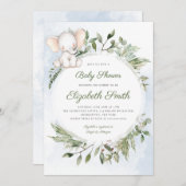 象の緑の葉の少年の青い赤ちゃんシャワー 招待状 (正面/裏面)