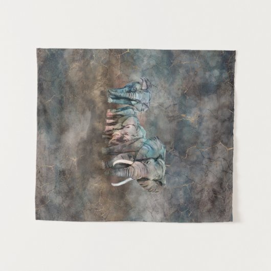 象の群れのデジタル芸術 タペストリー (正面(横))