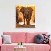 象の群れの水飲み場 キャンバスプリント (インサイチュ (リビング))