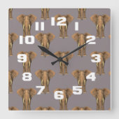 象の群れ スクエア壁時計 (正面)