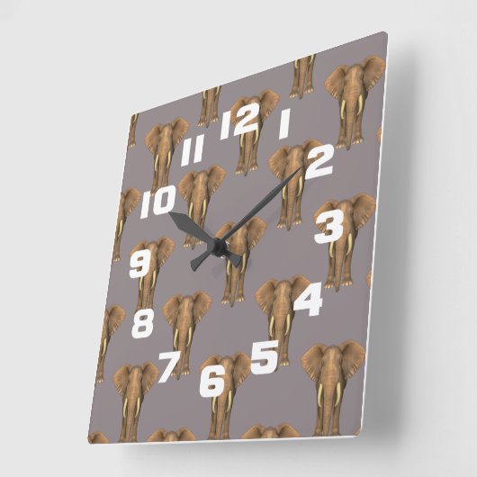 象の群れ スクエア壁時計 (傾斜)