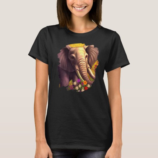 象の花かわいい絵画の花象1 Tシャツ (正面)