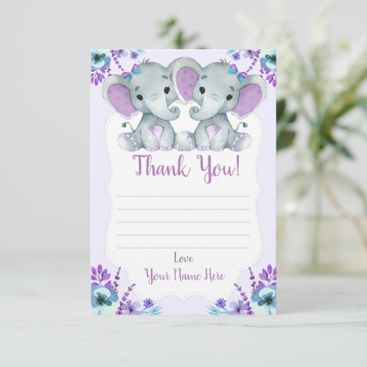 象の花を持つ双子の女の子サンキューカード エンクロージャーカード (スタンド正面)