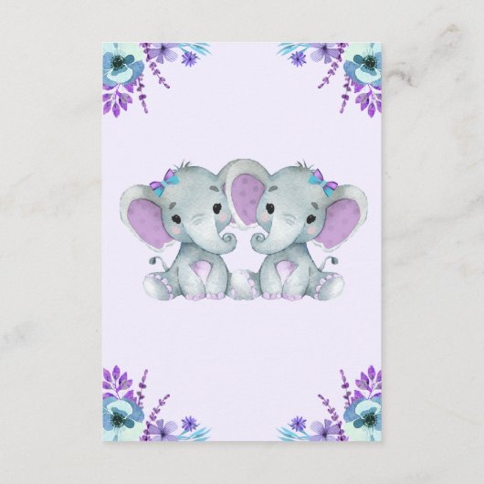 象の花を持つ双子の女の子サンキューカード エンクロージャーカード (裏面)