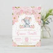 象の花柄 女の子 ベビーシャワー招待状 招待状 (スタンド正面)