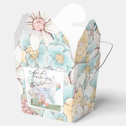 象の花模様男の子の赤ちゃんシャワーピクニックサンキュー フェイバーボックス (オープン)