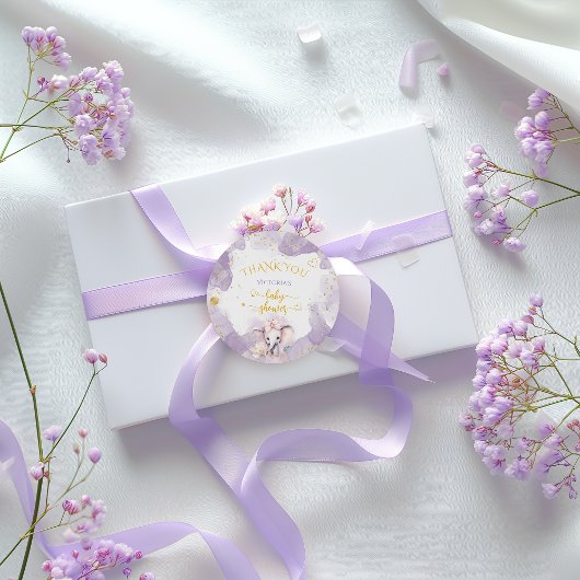 象の薄紫フローラかわいい感謝の赤ちゃんシャワー ラウンドシール