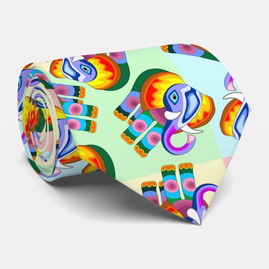 象の虹の色パッチワーク ネクタイ (ロール)
