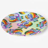 象の虹の色パッチワーク ペーパープレート (アングル)