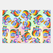 象の虹の色パッチワーク ラッピングペーパーシート (正面3)