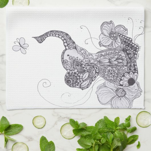 象の蝶 キッチンタオル (折り畳み)