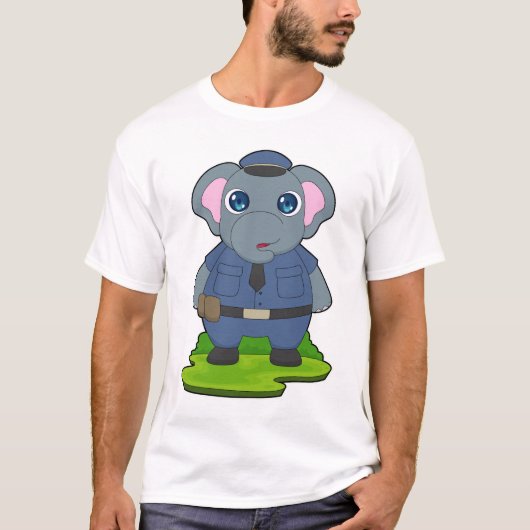 象の警察官の警察帽 Tシャツ (正面)