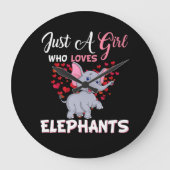 象の贈り物が大好きな女の子 ラージ壁時計 (正面)