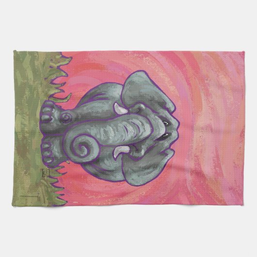 象の贈り物とアクセサリー キッチンタオル (横)