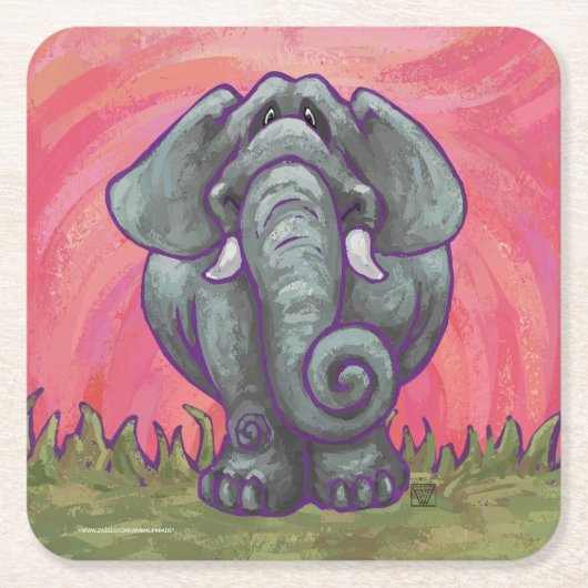 象の贈り物とアクセサリー スクエアペーパーコースター (正面)