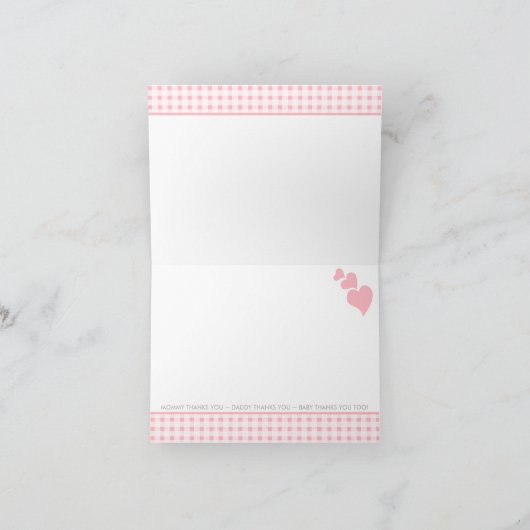 象の赤ちゃんありがとうピンクのギンガム サンキューカード (内部)