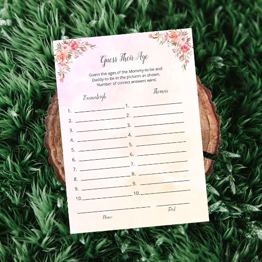 象の赤ちゃんのシャワー年齢当てゲームカード 招待状