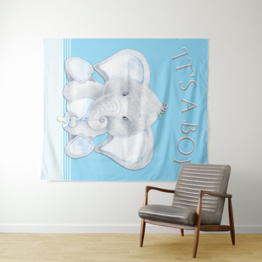 象の赤ちゃんの男の子のシャワーの背景 タペストリー (インサイチュ(横))