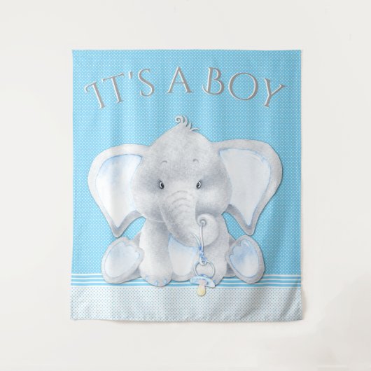 象の赤ちゃんの男の子のシャワーの背景 タペストリー (正面)