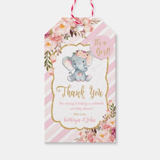 象の赤ちゃんシャワーありがとう好意ギフトラベル ギフトタグ (正面)